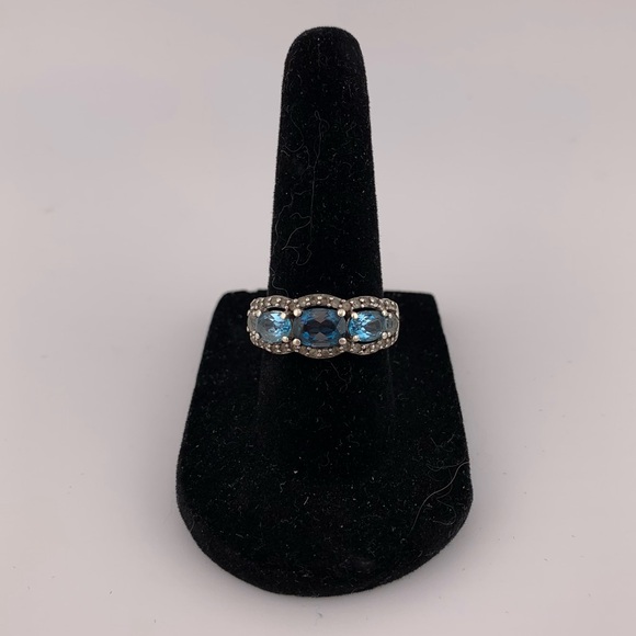 GRADUATED BLUE TOPAZ STERLING SILVER 925 SUNRING RHINESTONE ACCENTS VTG SIZE 6.5 - Picture 9 of 12